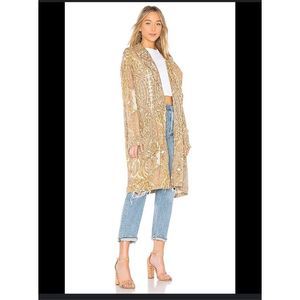 Free People Long Paisley Duster in Tan and Cream